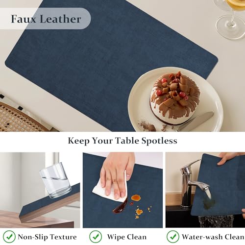 FROMHEART Faux Leather PU Placemats Set of 6 (Dark Blue,11.8" x 17") - color: Dark Blue, size: Set of 6