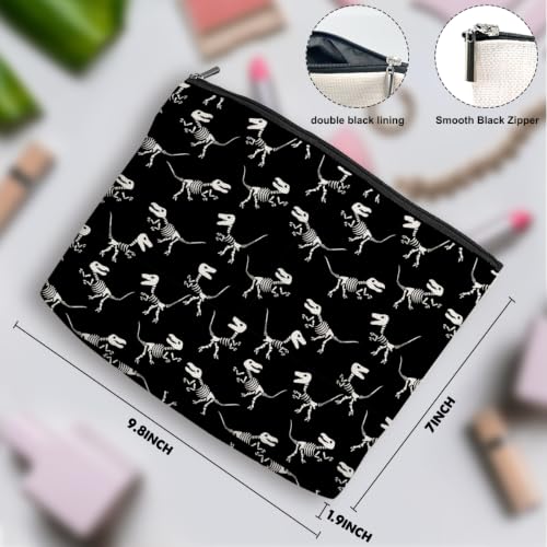 Boho Makeup Bag, Dinosaur Skeleton Cosmetic Bag Makeup Organizer Pouch - color: BoneDinosaur