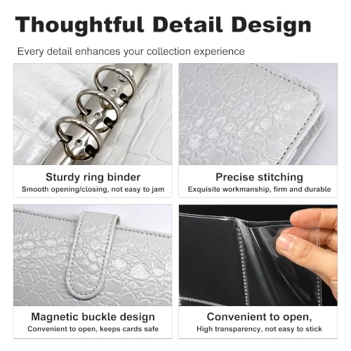 Convend A5 Kpop Photocard Binder with 30 Pack 4-Pocket Card Pages, 6 Ring Refillable Binder Album with 240 Card Slots, PU Leather Cover, Magnetic Closure, Trading Cards, White Croc Textured - color: New-1, size: Luxe-A5