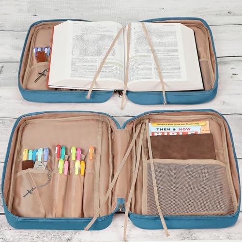 FINDCOZY Bible Cover for Women, Large Carrying Case for Regular Bible - color: Lake-Blue, size: Large