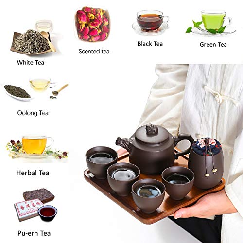 Travel Tea Sets Chinese Kung Fu Ceramic Teapot Portable Handmade Purple Clay Teapot Teacups All in One Gift Bag for Adults (Purple Clay Dragon Tea Sets) - size: Purple Clay Dragon Tea Sets