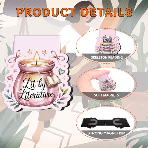 Wxiben Romance Magnetic Bookmarks Gifts - 18 Pcs Book Lovers Magnet Book Page Markers for Women Pink Floral Bookmark Clips Accessories Gift for Home Students Teacher School Reading Office Supplies