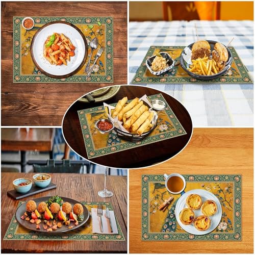 Vintage Peacock Luxury Floral Bird Placemats Set of 4, 12x18 Inch - color: Floral Bird05, size: 4pcs