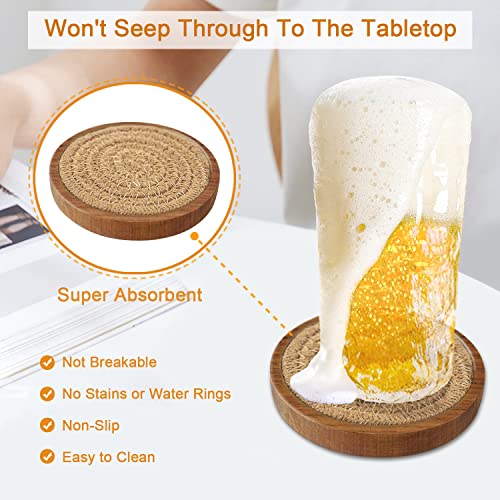 Wood Coasters for Drinks, Eykao Absorbent Coaster Sets of 5, Woven Drink Coasters for Coffee Table, Housewarming Gift for Farmhouse Home Decor,4 inches - color: Brown
