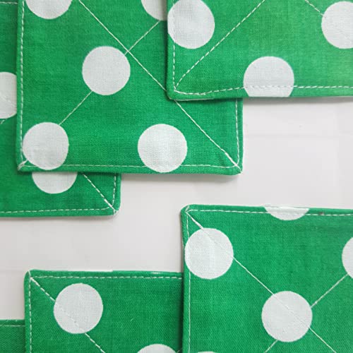 CUSHYSTORE Canvas Floral 2 Layers Coasters Saucers Absorbant Mat Pad Floral Botanical Style Fabric Quilted for Glass Cup Drinking 4", 6 Pack (Green Polka Dot) - color: Green Polka Dot