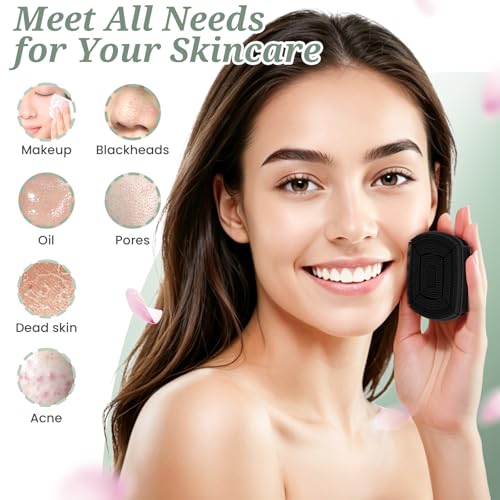 Silicone Face Scrubber & Lymphatic Contour Face Brush Set, Soft Facial Brush with Unique Side-bristle for Gentle Exfoliating & Deep Cleansing, Lymphatic Drainage Massager for Sculpting(Blackx2) - color: Black Set *2