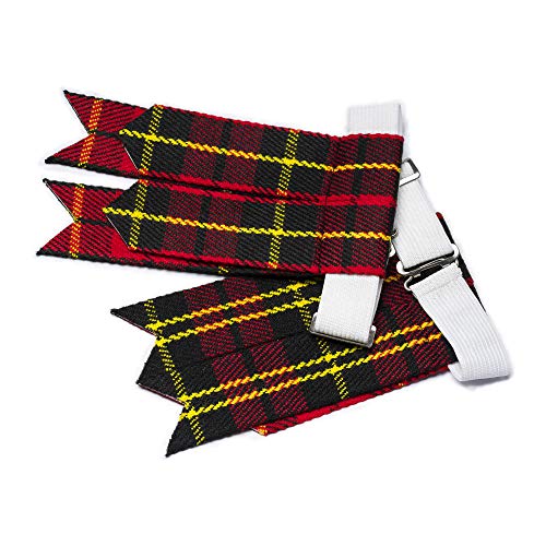 Kilt Flashes for Men with Heavy Buckle Adjusters, Plain & Tartan Kilt Sock Flashes. - color: Wallace 011flbu