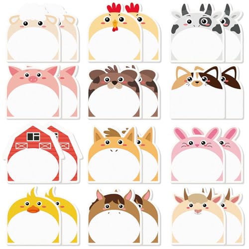 Yinder 24 Pads Farm Animal Sticky Notes, Kawaii Memo Self Adhesive - color: Multicolor, size: Vivid Animals