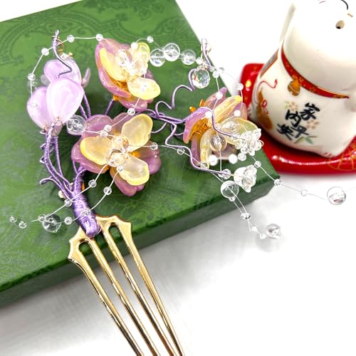 Purple Jasmine Hairpin Chinese Hanfu and Han Style Hair Retro Flower with Metal Handmade Hair Clip Hair Accessories for Women Girls Long Hair (Purple Jasmine Flower) - color: Purple Jasmine Flower