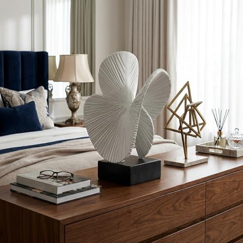 Minimalist Gray Sculpture Home Decor, Nature Inspired Decorative Statue with Black Base - Contemporary Desk Art Decor for Tabletop, Living Room, Shelf, Office - Unique Housewarming Gift - color: Gray White B