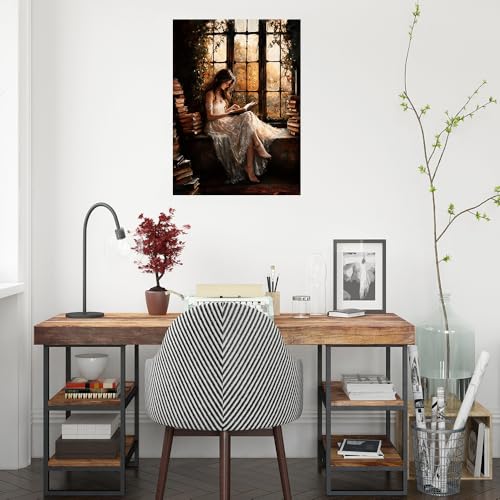 uoyien Vintage Victorian Girls Reading Portrait Canvas Wall Art Prints Dark Academia Cottagecore Pictures Wall Decor Moody Bookish Paintings Artwork for Library Reading Room Bedroom 12x16in Unframed - color: Brown, size: 12x16in Unframed