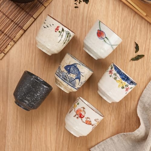 Japanese Tea Cups, 6 OZ Ceramic Matcha Cup, Handless Espresso Cups - color: 6 Patterns