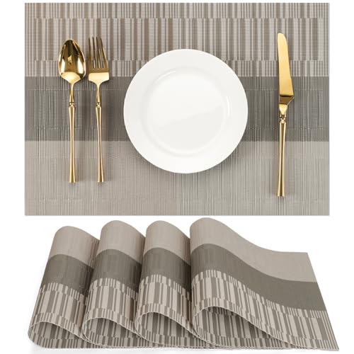 Placemats Set of 4, Vinyl Woven Heat-Resistant Place Mats - color: Gray Dark Gray, size: Set of 4