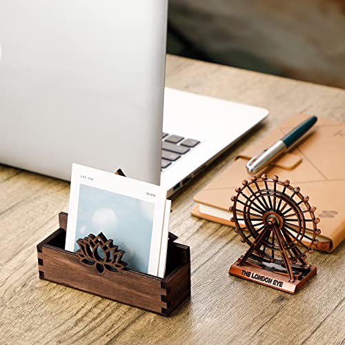 Qunclay 2 Pack Lotus Flower Business Card Holder, Wooden Decorative Business Card Holders for Desk Postcard Organizer Display Stand for Office Desktop(Dark Brown) - color: Dark Brown