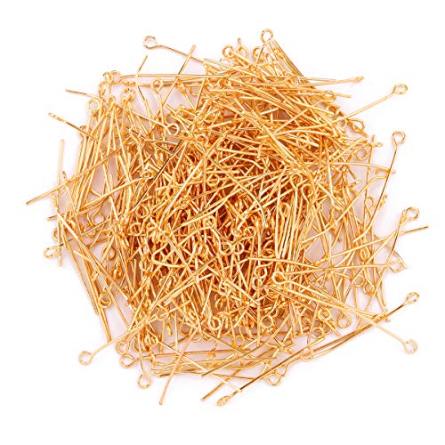 BEADIA Open Eye Pins Gold Head Pins for DIY Jewelry Making 40mm 200pcs - color: Gold, size: 40mm