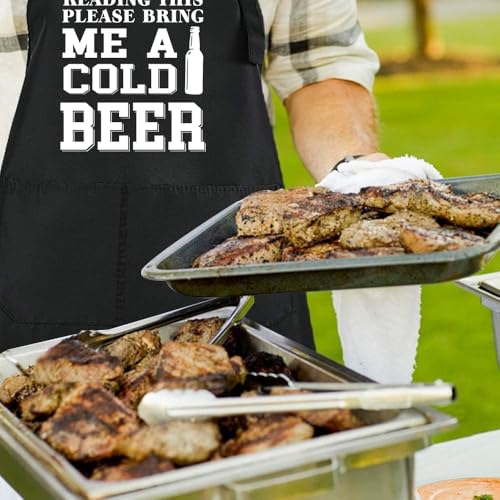 Rosoz Funny BBQ Black Chef Aprons for Men Adjustable Kitchen Cooking Aprons - color: If You.re Reading This Please Bring