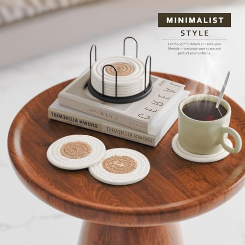 Lazebox Coasters Set of 8 for Drinks, 4 Inch Large Coasters for Coffee Table, Tabletop Protection for Hot & Cold Drinks, Versatile Coasters for Home Decor, Non-Slip & Easy to Clean, White with Coffee - color: White With Coffee