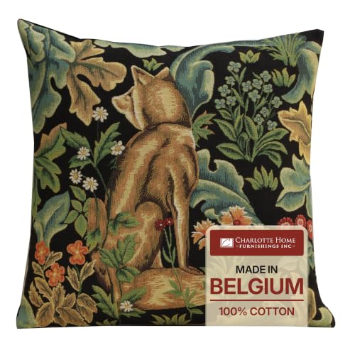 William Morris Black Tapestry Throw Pillow Cover 18 x 18 in With Zipper - color: Black Wolf