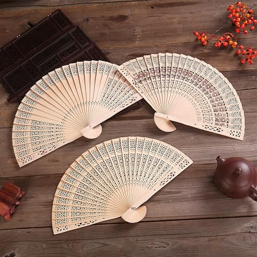 Sunflower Sandalwood Hand Fans Set of 50 Folding Wedding Favors Gift - color: Sunflower-50pcs