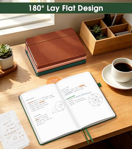 Dotted Journal Notebook, A5 Leather Hardcover, 160 Pages, 180° Lay-Flat Binding, 100 GSM Thick Paper, Dot Grid for Bullet Journaling, Planning & Daily Organization (Green) - color: Green, size: Dotted