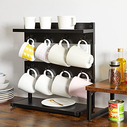 IBUYKE Countertop Mug Tree,Coffee Mug Cup Holder,Black TBJ002B - color: Black, size: with shelf(8 Mugs)