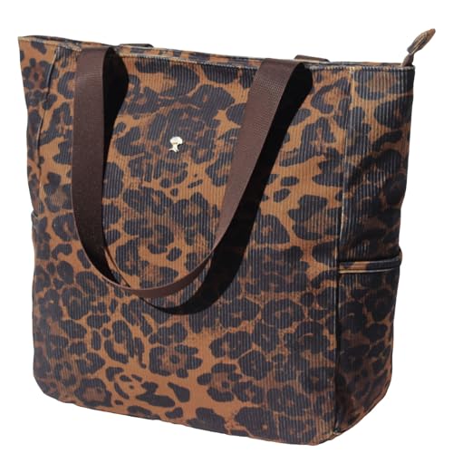 ESVAN Original Floral Water Resistant Large Tote Bag Shoulder Bag for Gym Beach Travel Daily Bags Upgraded - color: Corduroy Leopard Print