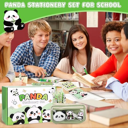 Ulema 78Pcs Cute Stationery Set Cartoon Panda Birthday Gifts for Boys Girls Back to School and Kawaii Classroom Office Supplies with Panda BallPoint Pen, Pencils, Erasers, Sticky Notes etc. - style: Panda