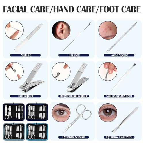 Coume 24 Sets Mini Manicure Kit for Women Men Nail Clippers, Blue Series - color: Blue Series
