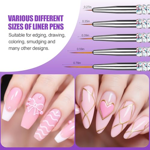Artdone 10pcs Nail Art Brushes Set, Dotting Tools,Striping Brushes for Long Lines, Thin Details, Sculpting Pattern Tracing Stylus, Ball Embossing Stylu,Fine Drawing Pen For Gel Polish Design Supply - color: 10Pcs