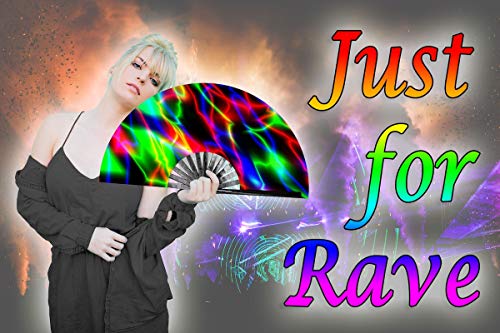 OMyTea Large Rave Clack Folding Hand Fan for Men/Women - Chinese Japanese Bamboo Handheld Fan - for EDM, Music Festival, Club, Event, Party, Dance, Performance, Decoration, Gift (Neon Lights) - color: Neon Lights