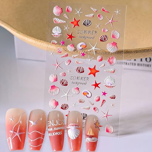 Beach Nail Stickers for Nail Art Shell Nail Decals for Women - color: Colorful-08