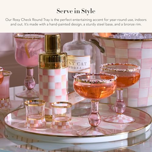 MACKENZIE-CHILDS Enamel Round Tray, Pink-and-White Rosy Check - color: Rosy Check