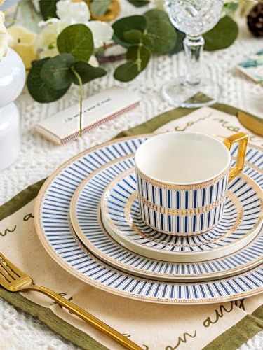 CwlwGO-Bone China Tea Cup Set of 4, Cup and Saucer Sets Service for 4 with 24 Ounces Teapot,Sugar Bowl,Creamer Pitcher,Elegant British Tea Cups for Tea Party,Gifts Box. - color: White and Blue