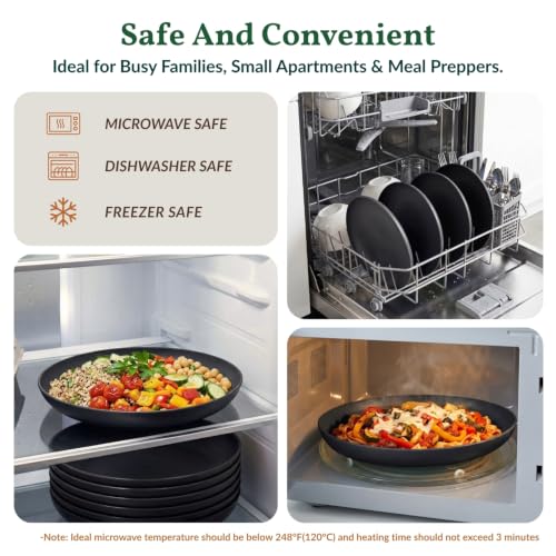 Homienly Wheat Straw Plates Set - 11 inch Reusable Large Dinner Plates Set of 8, Lightweight Unbreakable Salad Plates, Microwave and Dishwasher Safe Plates, Deep Plates for Dinner, Camping - Black - color: Black, size: 11 Inch