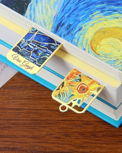 6 Pieces Metal Bookmarks with Tassel, Golden Hollow Bookmark Oil Painting Van Gogh Monet Theme Book Mark Bookmarks for Book Lovers Writers Readers Children Teens Men Women Adults - style: Paintings-6pcs