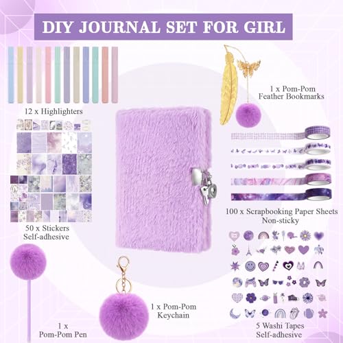 Janlaugh DIY Journal Diary with Lock Pack Scrapbook Kit, Purple, Plush - color: Purple, style: Plush