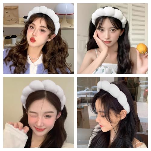 AOENJIE Spa Headbands for Washing Face or Makeup, Sponge Bubble Skincare Headbands, Puffy Terry Cloth Hairband for Women, Skin Care Makeup Headwear Hair Accessories for Girls(Pink) - color: Pink