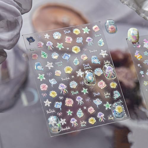 5D Embossed Under The Sea Stickers for Nail Art, Jelly Fish (to5118) - style: to5118