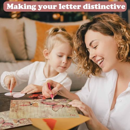 160 Pcs Stationery Set with Envelopes, 50 A5 Sheets of Stationery (10 Designs) with 50 Envelopes and 60 Stickers, Letter Writing Stationery for Home, Office, School, Set C - color: Vintage plant stationery