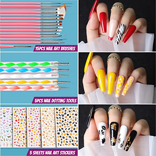 Teenitor Acrylic Fake Nails Kit, Press On Nail Supplies with Clear Coffin Nail Tips Nail Stand Nail Art Brushes Dotting Pen Glitter Sequins Sticker Rhinestones Nail Decorations Press On Nails Kit - color: Pink