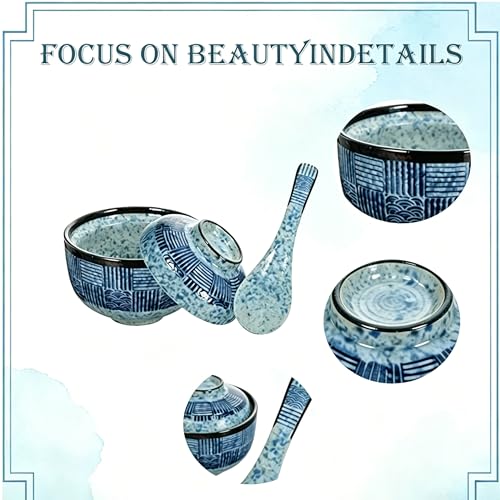 Japanese Ceramic Soup Bowls with Lid & Spoon