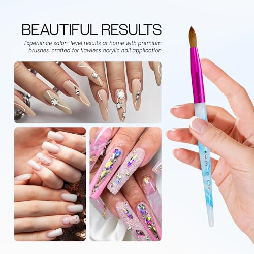 PANA USA Acrylic Nail Brush Pure Kolinsky Hair Acrylic White Swirl Blue Handle with Pink Ferrule Round Shaped - Size 8 - color: White Swirl Blue, size: Size 8