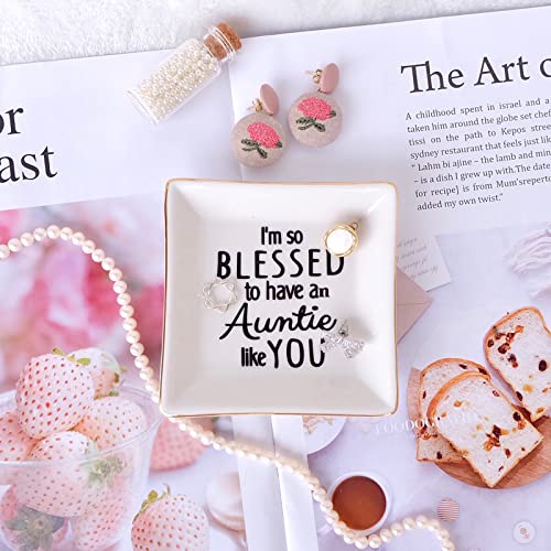 Aunt Gifts Ring Dish Blessed Auntie Jewelry Tray Birthday Gift from Niece - color: Auntie