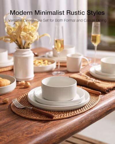 Famiware Star Stoneware Dinnerware Sets for 8, Reactive Glaze Plates, Bowls - color: Matte White