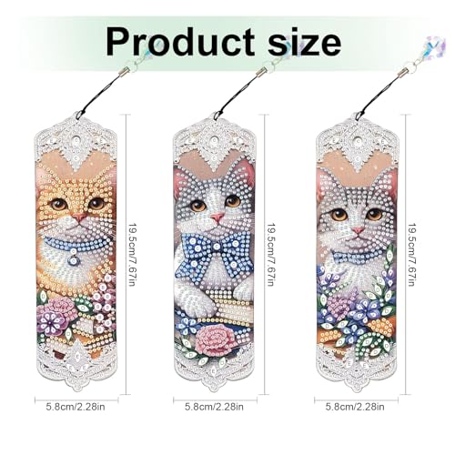 Tontut 3pcs Diamond Art Painting Kit Bookmarks, Cat on Books Fine General Purpose DIY Bookmarks, Lightweight and Durable, Suitable for Reading Lovers - color: Cat