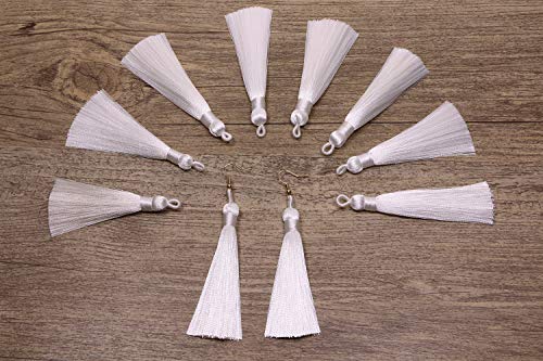 Tupalizy 10PCS Handmade Soft Silky Tassels with Hanging Loop for Bookmarks Keychains Earring Bracelets Jewelry Making Souvenir Graduation Clothing Sewing Gift Tag Art DIY Craft Projects (White) - color: White