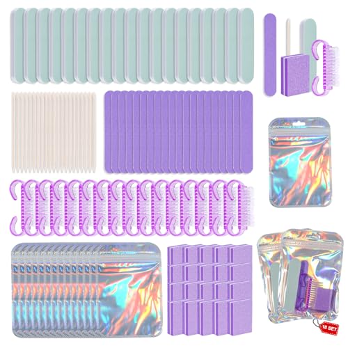 18 Set Disposable Manicure Kit Set, Press On Nail Tool Kit (Purple) - color: Purple