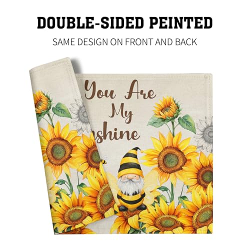 Giwawa Bee Gnomes Placemats Set of 4, 12x18 Inch Vintage Summer Sunflowers Linen Place Mat, Sunshine Floral Heat Resistant Washable Table Mats Kitchen Dining Seasonal Farmhouse Decor - color: Bee Gnome