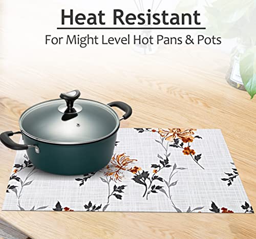 Ruvanti Placemats Set of 6, 100% Cotton Place Mats of 13"x19" – Grey Floral - color: Grey Floral