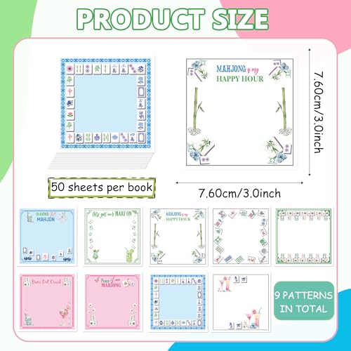 9 Pcs Mahjong Sticky Notes, Playful Mahjong Cocktail Self-Adhesive Notes for Women Man, Colorful Chinoiserie Sticky NotePads Gifts for Friends Family Mah Jong Lovers Party Supplies - color: Mahjong